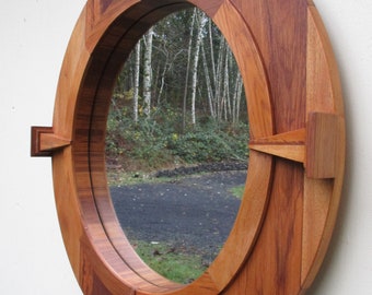 Teak wood circular wall mirror