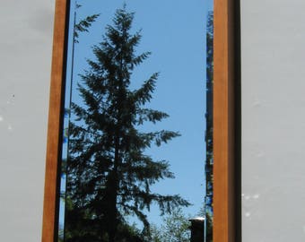 Cherry wood deep frame utility/safe hide mirror with beveled glass