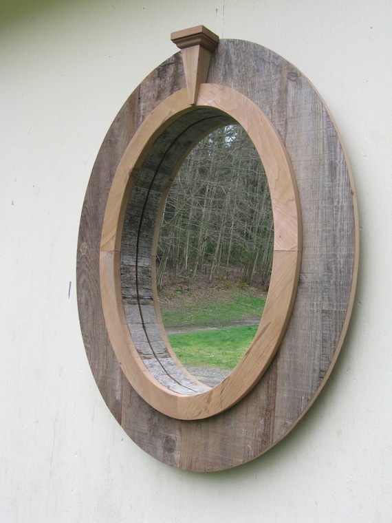 Wood Oval Wall Mirror With Decorative Compass Point Wood Oval Wall Mirror With Decorative, Reclaimed Wood Oval Mirror