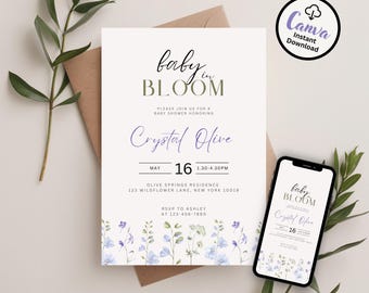 Baby in Bloom Wildflower Baby Shower Invitation: Editable Floral Invite