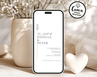 Vow Renewal Invitation Template, Minimal Elegant Anniversary Invite, Editable Canva Ceremony & Details Card