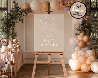 Neutral Baby Shower Welcome Sign: Editable Canva Template (Add On)