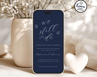 Digital Navy Vow Renewal Invitation Template: Editable Canva Invite