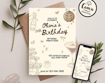 Last Minute Birthday Invitation: Editable Espresso Martini Birthday Invite
