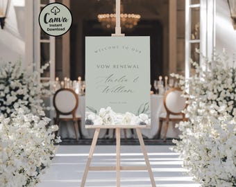 Vow Renewal Welcome Sign: Editable Sage Green Canva Template