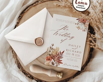 Rustic Wedding Invitation Suite: Terracotta, burnt orange and deep brown (Digital Download)