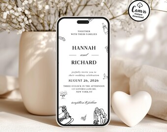 Digital Wedding Invitation Template: Editable mobile Invite
