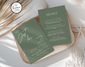 Olive Green Vow Renewal Invitation Template: Editable Canva Invite