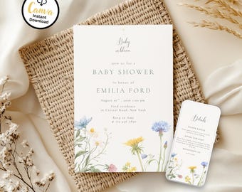 Baby in Bloom Invitation Template: Editable Baby Shower Invite