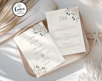 Floral Wedding Invitation Suite: Editable Canva Template