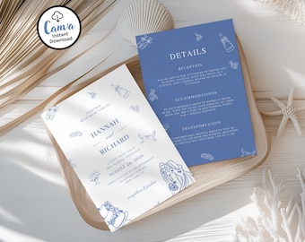 Wedding Invitation Template: Editable Blue illustration Invite
