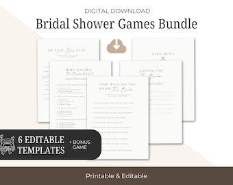 Bridal Shower Games Bundle: Editable & Printable PDF