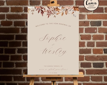 Vow Renewal Welcome Sign: Editable Floral Template