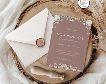 Vow Renewal Invitation: Floral Rose (Editable Canva Invite)