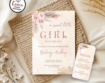 Boho Baby Shower Invitation: Editable Baby Girl Template