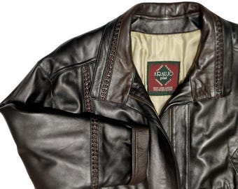 Vintage 80s Brown Leather Bomber Jacket: Oversized Sheepskin Moto