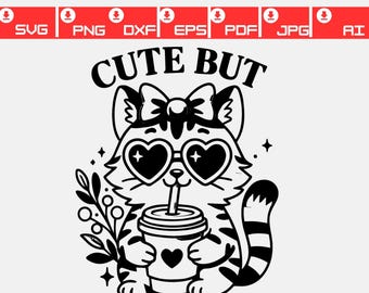 Cute But Feral SVG | Funny Raccoon Sublimation Design | Retro Bow Animal Clipart | Trendy Digital Download for DTF & Shirt Printing