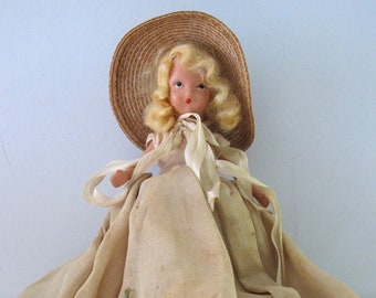 Vintage Nancy Ann Story Book Doll Blonde Southern Belle with Straw Hat