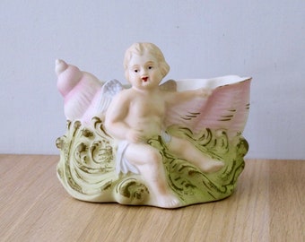 Vintage Bisque Cherub and Shell Planter