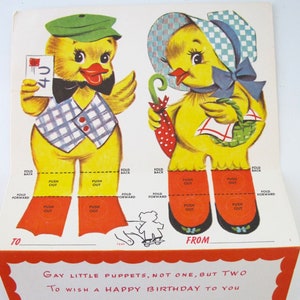 Nice Cut Out Puppets Vintage Greeting Card Little Ducks Unused and Unsigned