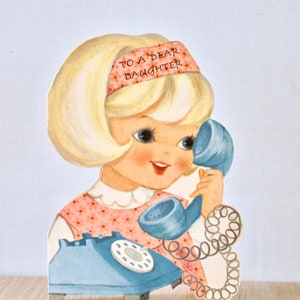 Vintage Hallmark Happy Birthday Card Girl Talking on Telephone