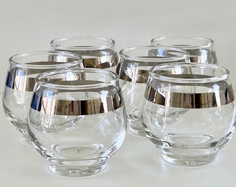 6 Vintage Silver Rimmed Libbey 4oz Glasses Set of 6 Retro Barware