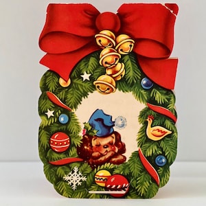 Vintage Stehende Weihnachtskarte Mid Century Petey Pup