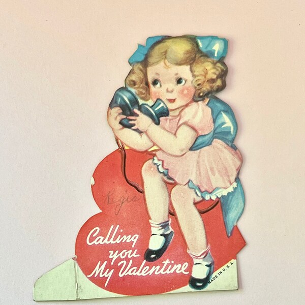 Vintage Valentine Girl on Phone