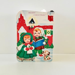Vintage Weihnachtskarte Little Girls Caroling Mid Century