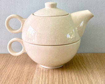 Vintage Ceramic Stacking Teapot and Cup Mid Century Made in Japan