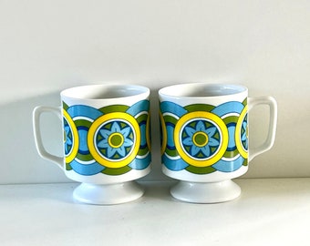 2 Vintage Pedestal Footed Coffee Mugs