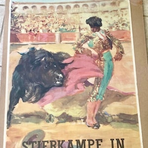 Vintage Mid Century Spain Bullfight Travel Poster Antonio Casero German Tourism Stierkampf