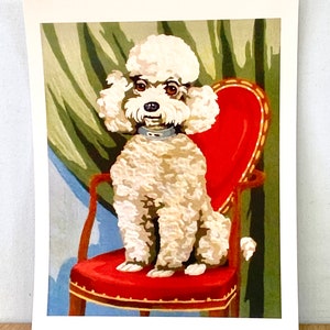 Reproducción de pintura vintage por números de la pintura original de un caniche.