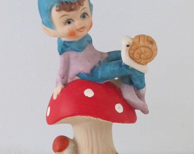 Vintage Elf Figurine on Red and White Polka Dot Mushroom With Etsy