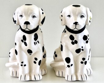 Vintage Spotted Dog Bookends Leather Collars