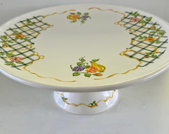 Vintage Footed  in Enamel Cake Plate Pedestal Decoration