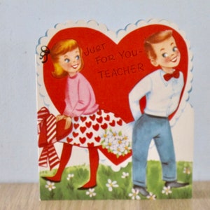 Vintage Teacher and Hearts Valentine Card Unused and Unsigned