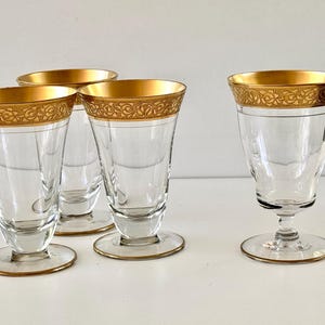 4 Vintage Tiffin Franziskaner Goldrand Rambler Rose Gläser Kleine JuiceTumblers