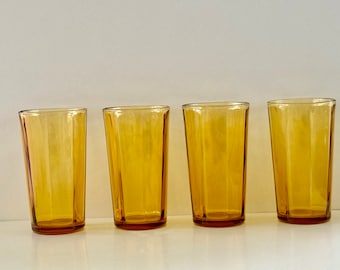 Vintage Gelbe Optische Gläser 4er Set