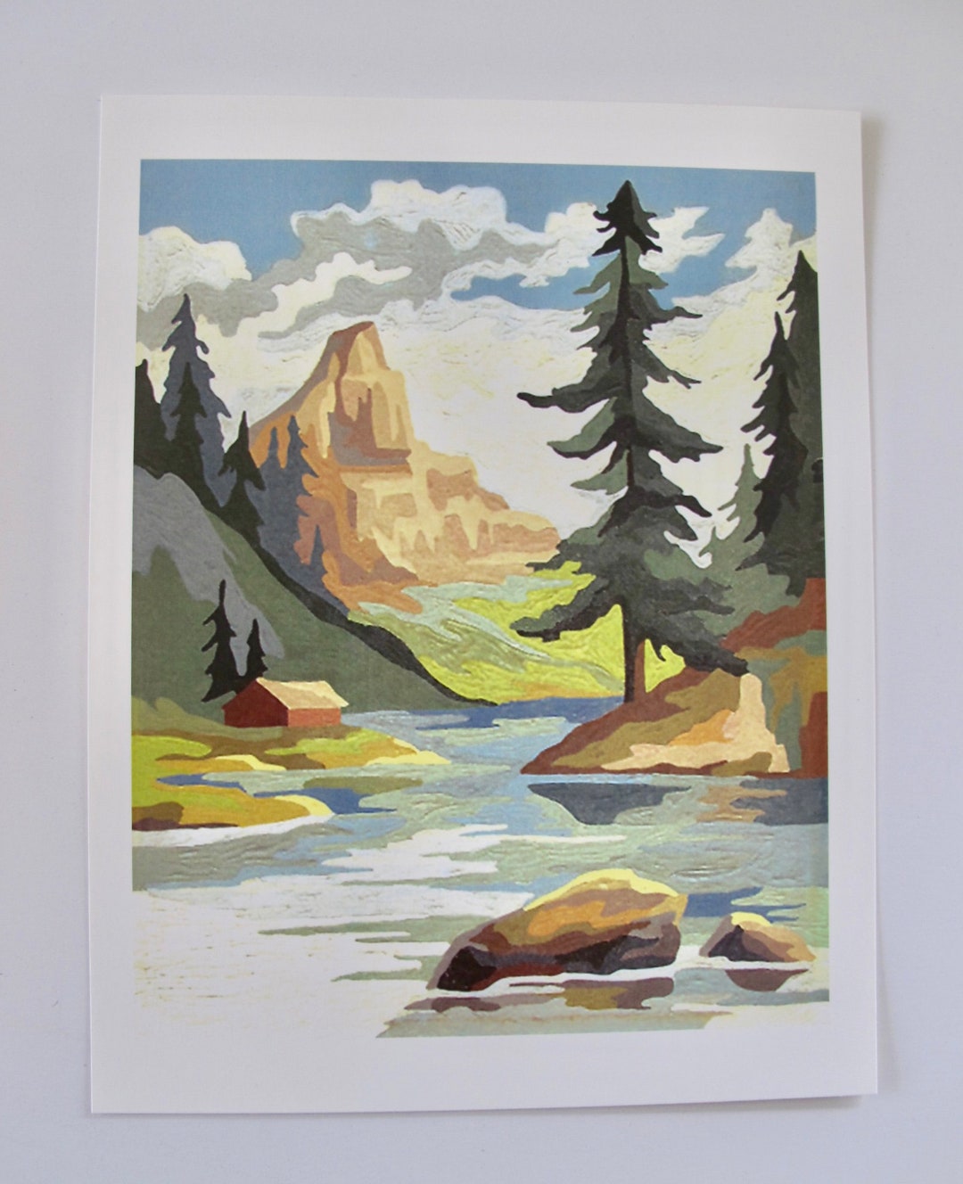 Vintage Paint by Number Reproduction Landscape Print of an Original