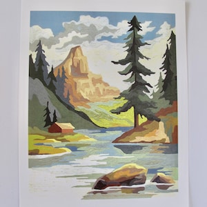Vintage Paint by Number Reproduction Landscape Print of  an Original  Painting Stream