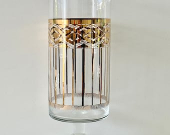 Vintage MCM Martini Pitcher Footed Glass with Gold Design