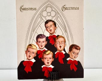 Carte de Noël vintage choeur de garçons milieu du siècle