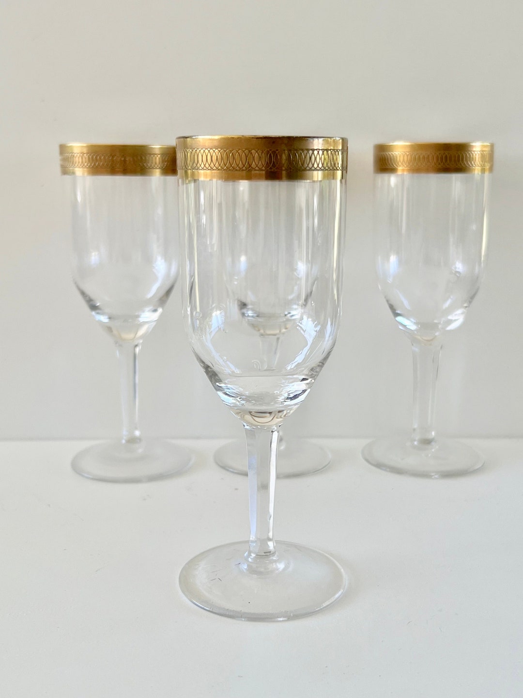Vintage Set of 4 Gold Rimmed Cordial/wine Stemware Glasses Hollywood ...