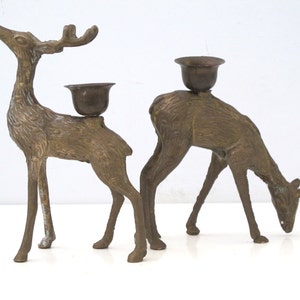 Vintage Pair of Mid Century Brass Deer Candle Holders