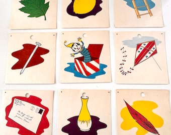 Vintage pedagogiska flashkort från mitten av århundradet, perfekt skolmaterial