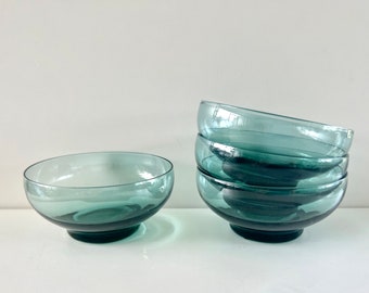 Vintage Set of 4 Mid Century Teal Glass Bowls
