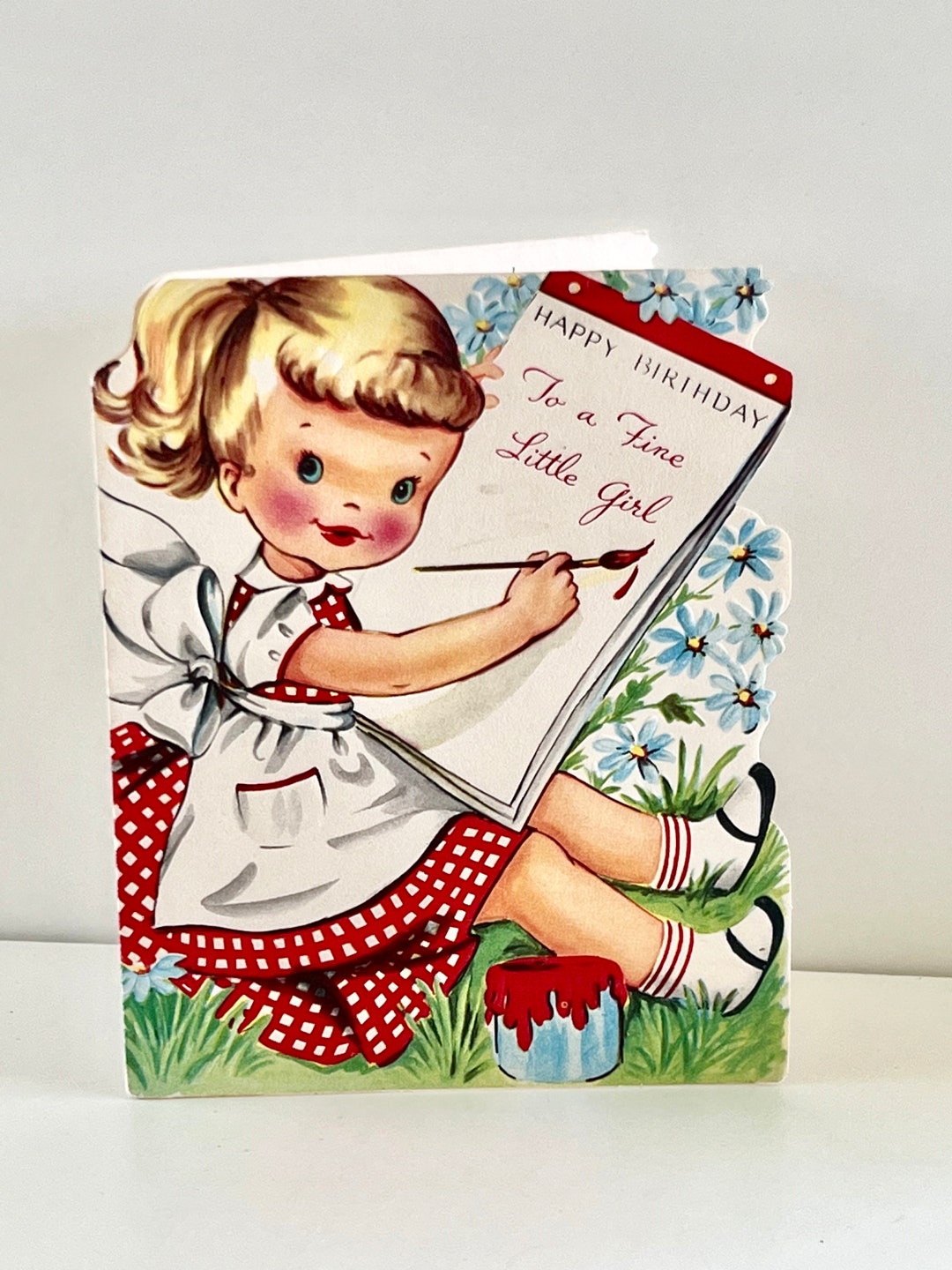 Vintage Happy Birthday Greeting Card Little Girl Artist - Etsy