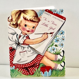 Vintage Happy Birthday Greeting Card Little Girl Artist