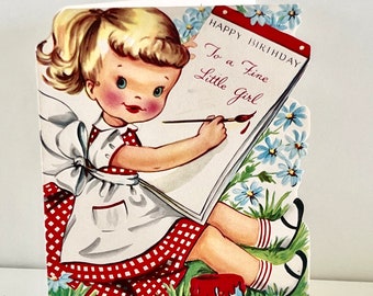 Tarjeta Felicitación Feliz Cumpleaños Vintage Niña Artista